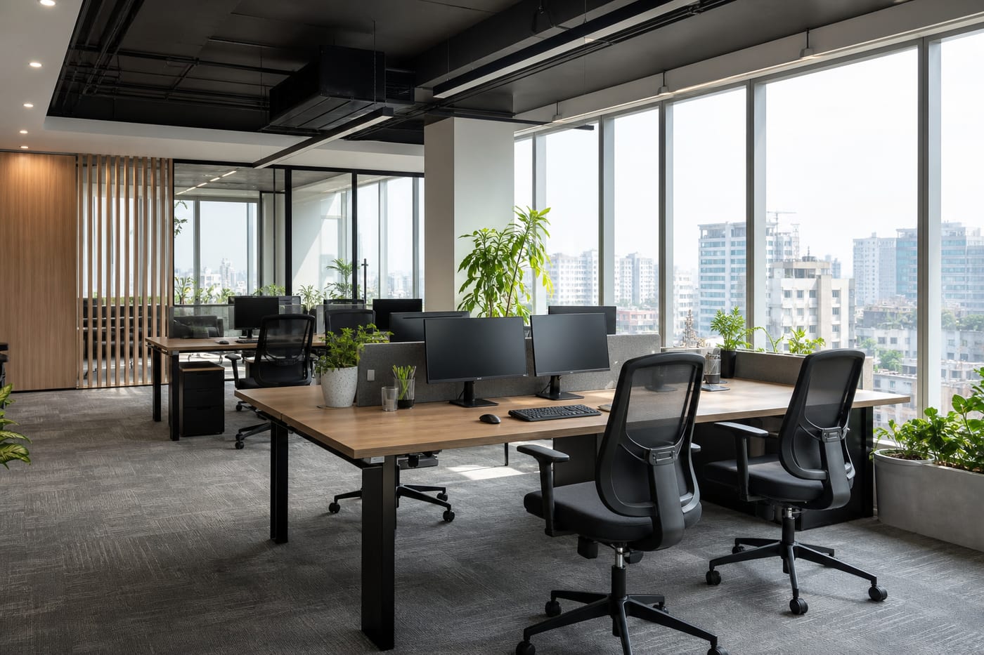 Modern software development workspace at SoftHab Dhaka office